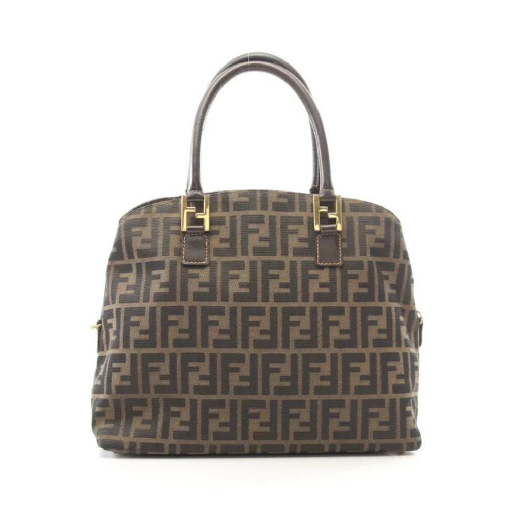 Fendi Zucca Handbag Canvas Leather Brown Black